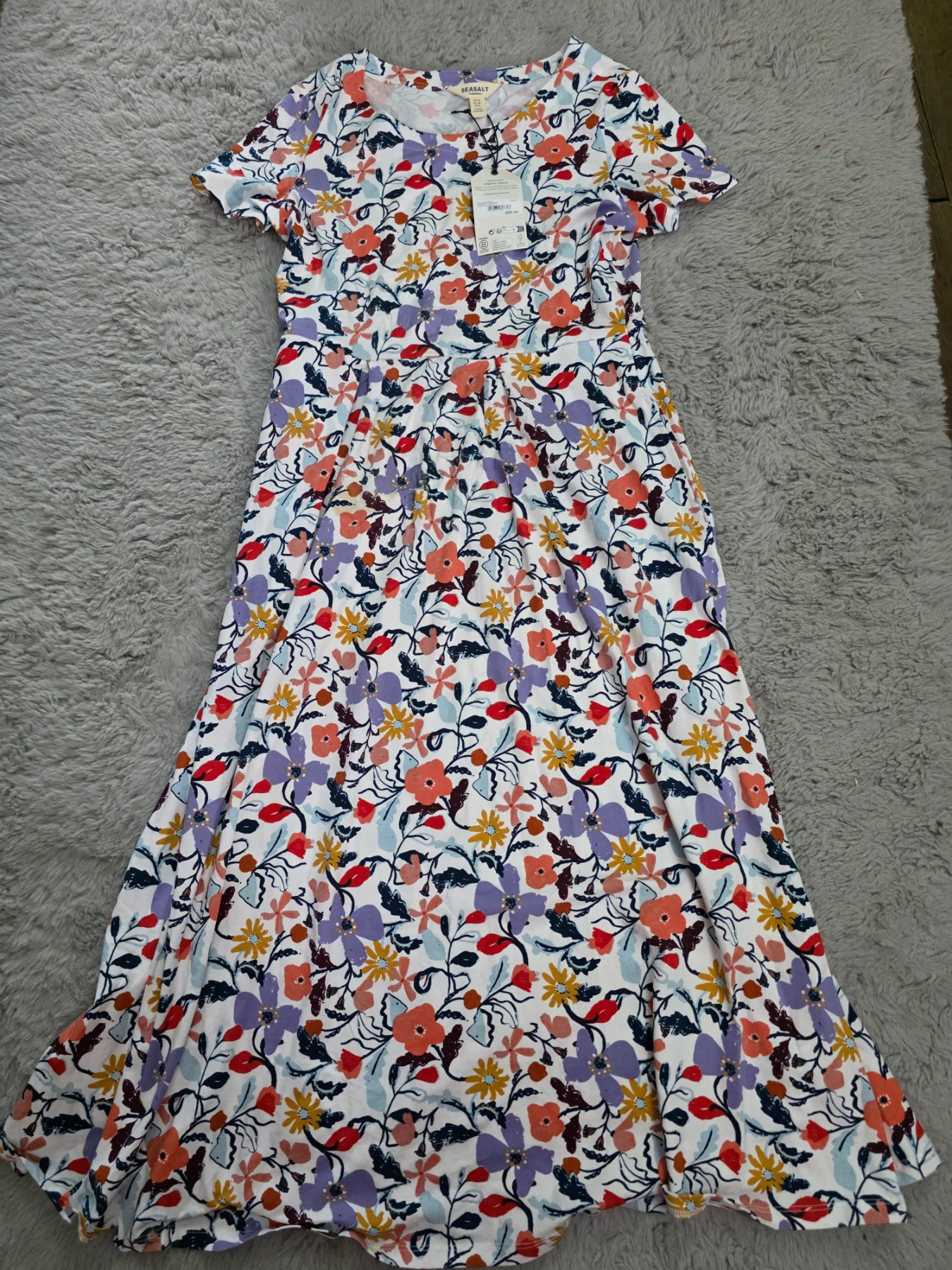 SeaSalt Cornwall Women's Veronica Short Sleeve Midi Dress In GOTS-Certified Organic Cotton UK 10