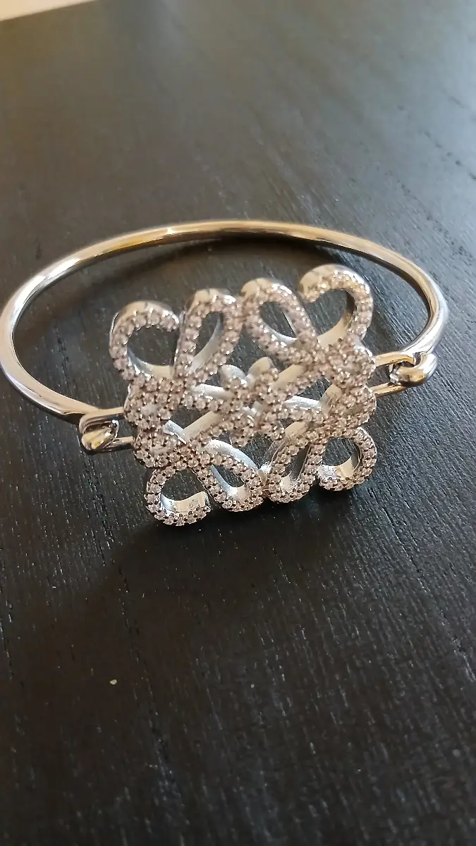 Crystal Anagram Cuff Bracelet – Silver Tone - One Size