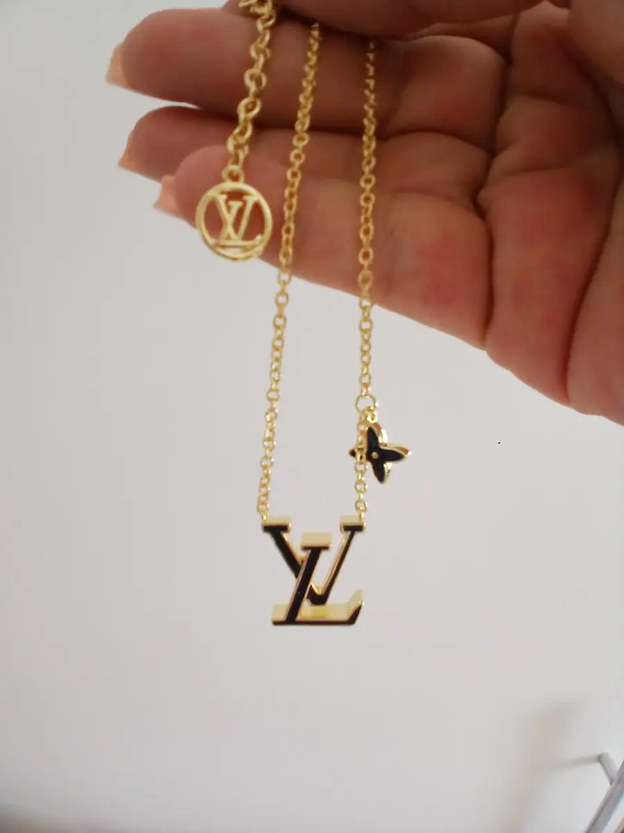LV Monogram Necklace – Gold Tone & Black Enamel
