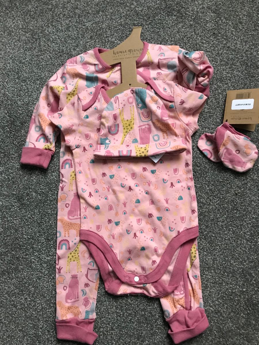 Home Grown Baby Sleep Suit, Vest, Hat and Mittens