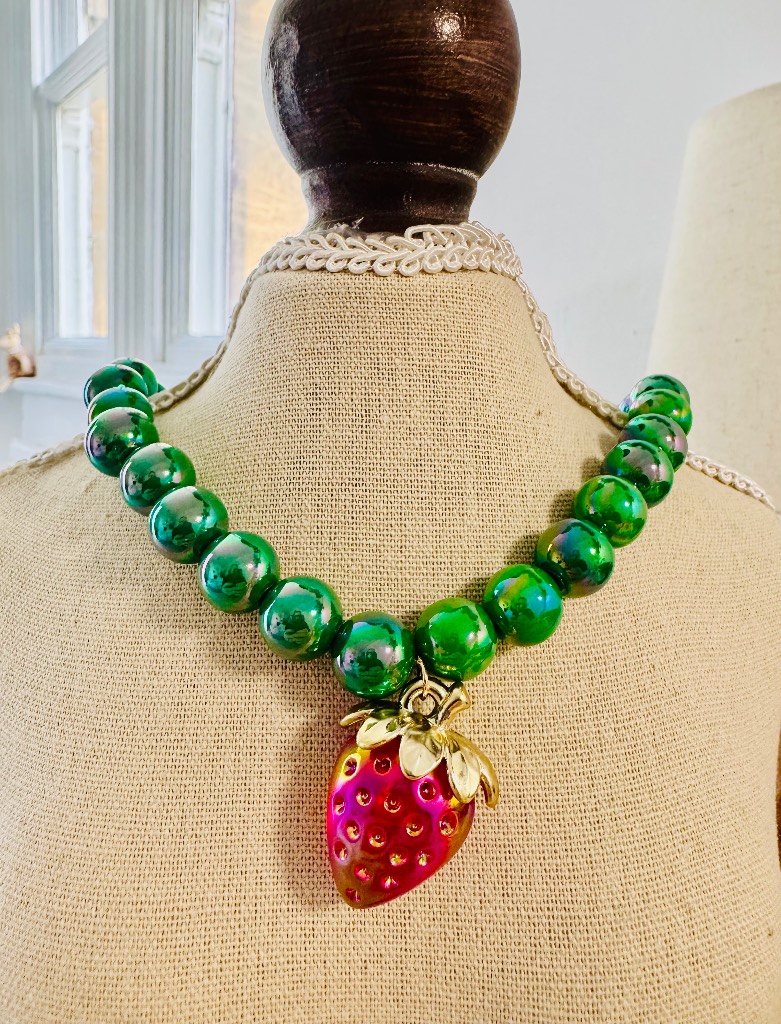 12mm beaded green necklace