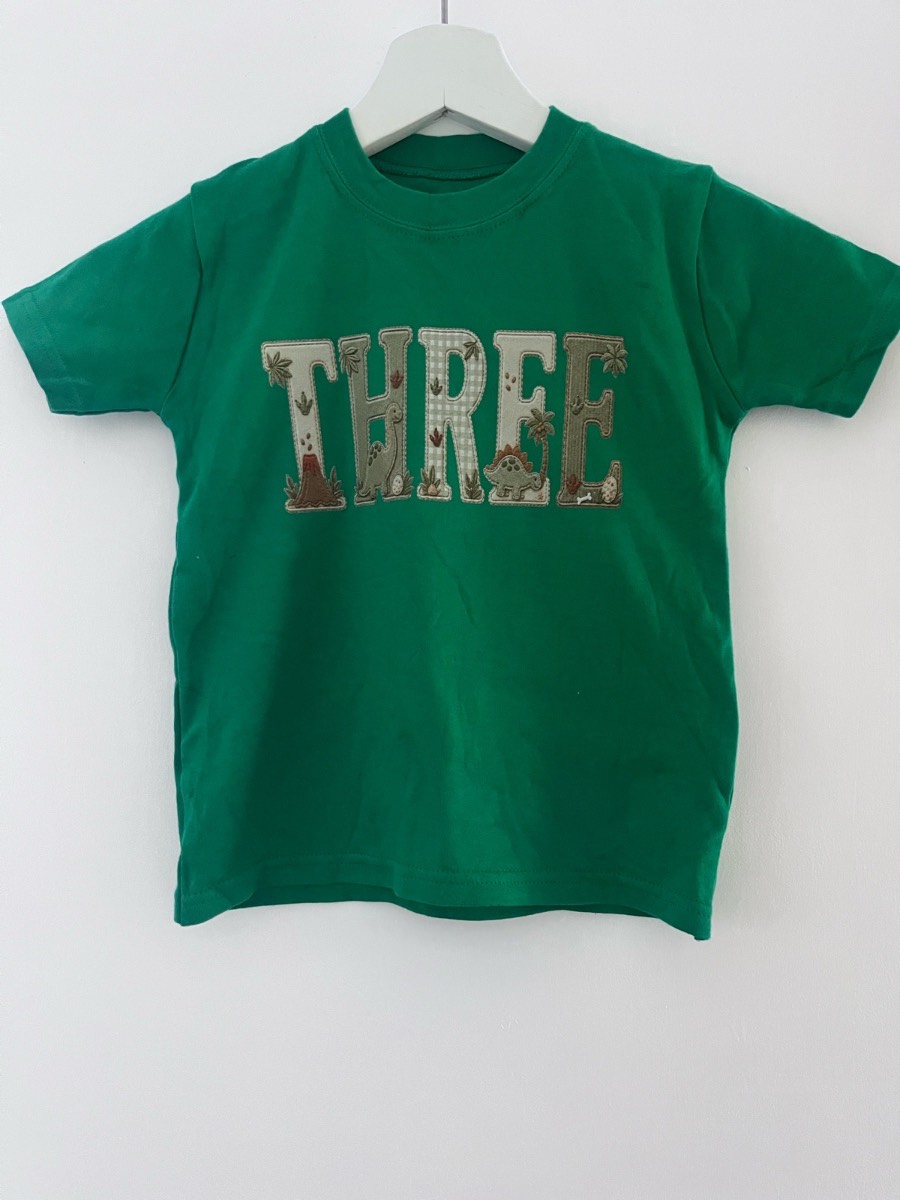 Green three birthday t-shirt 2-3yrs