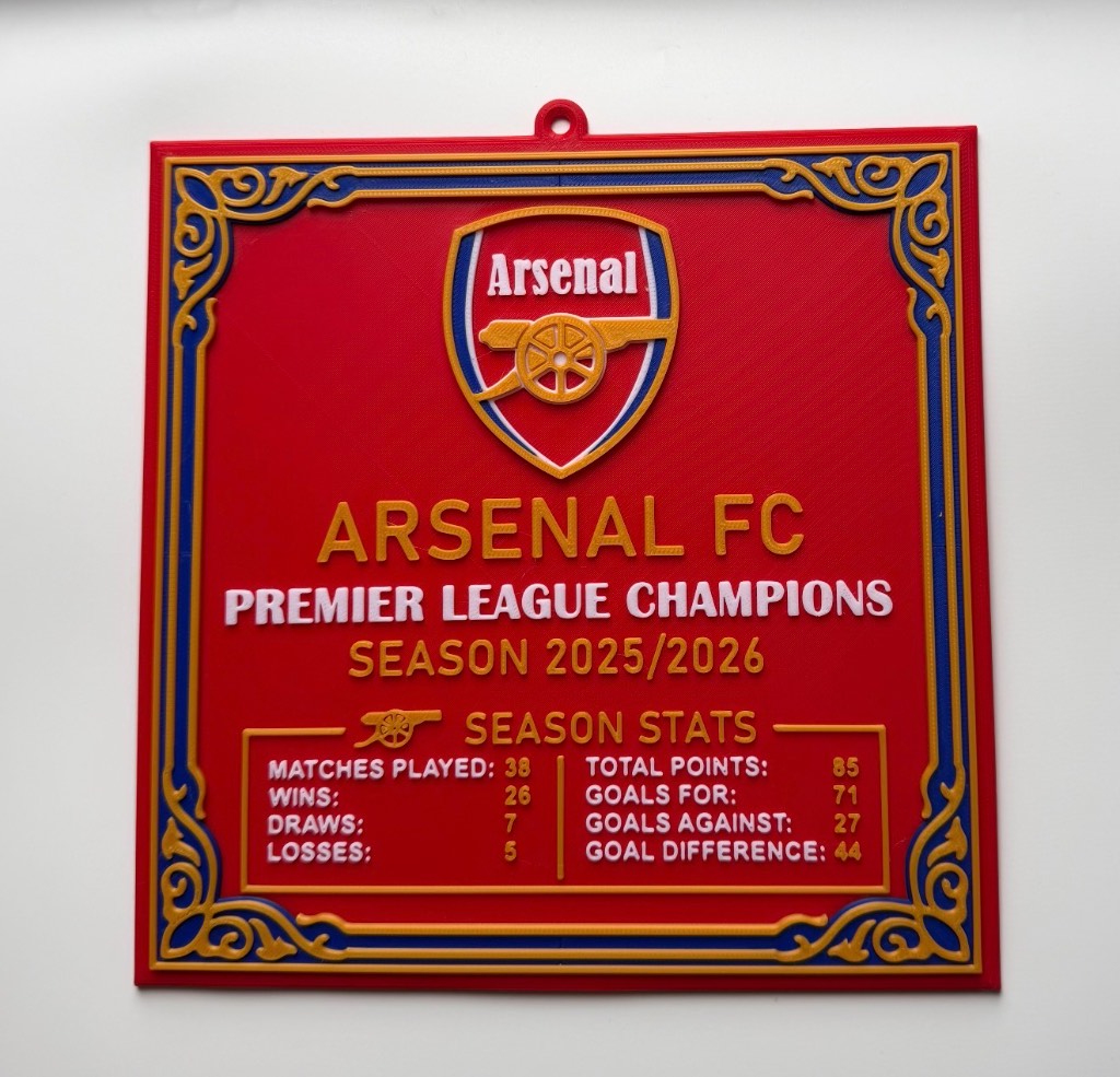 Arsenal champions plaque 3d printed