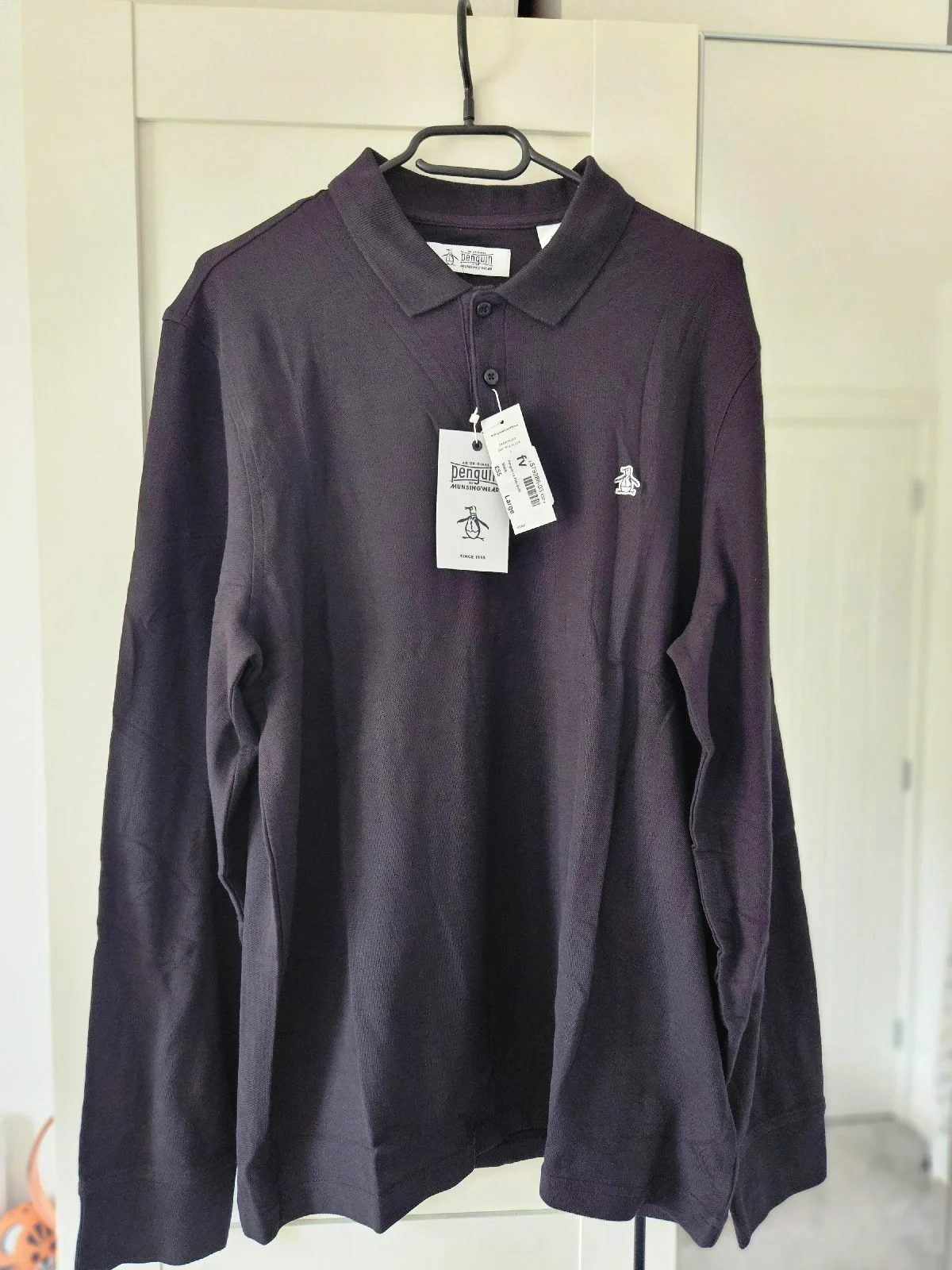 Penguin men's long sleeve polo shirt in black size Large