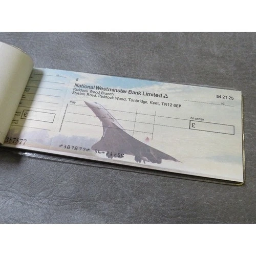 rare UNUSUAL VINTAGE 'CONCORDE' THEMED NATIONAL WESTMINSTER BANK CHEQUE BOOK,