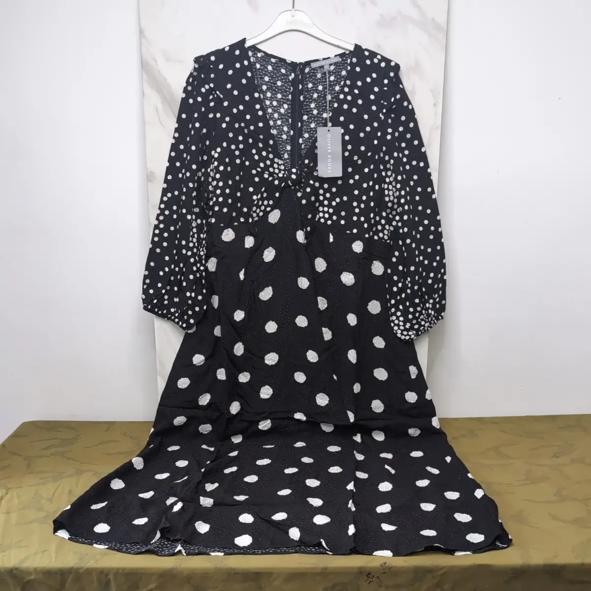 Women's mono spot mix match midi dress black size 16 UK rrp £85 by Olivia bonas