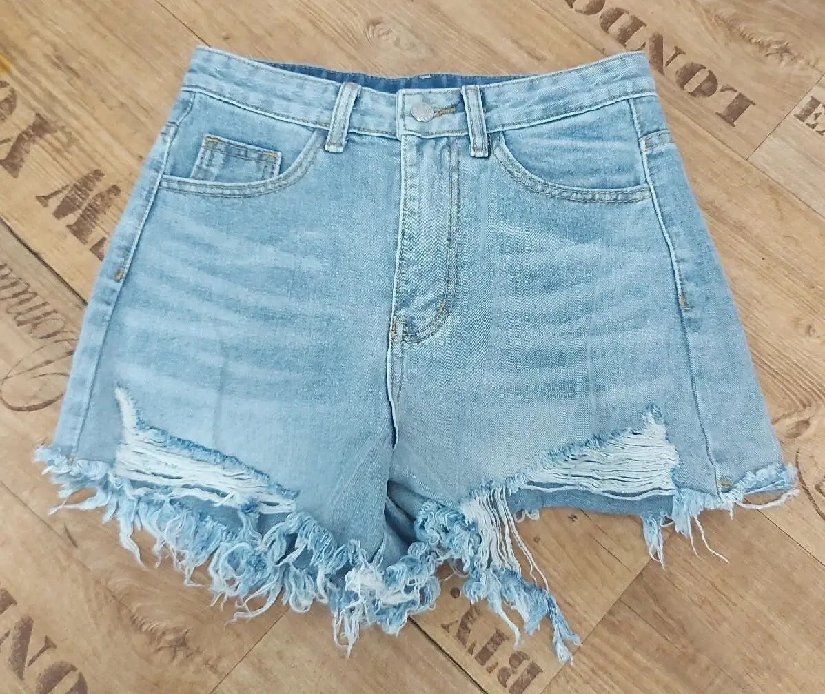 Blue Denim Shorts UK Size XS cut Distressed Hot Pants shine size XS WAIST 26"