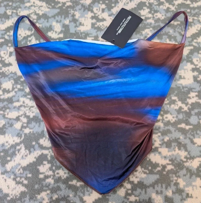 PLT abstract print silky cowl neck crop top size XS 6