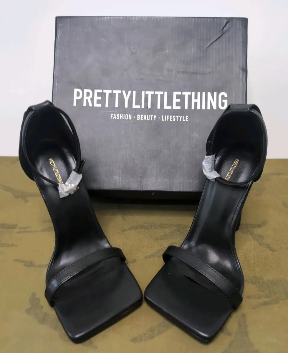 Pretty Little Thing PLT black Strap High Heels UK Size 3 EU 36