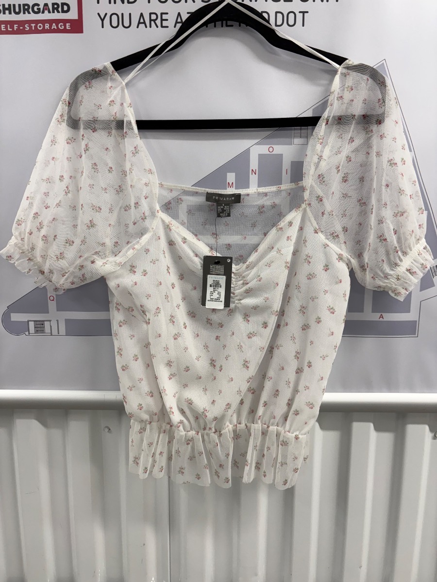 New white primark flowered blouse small (21/6/26 VO EB DB)