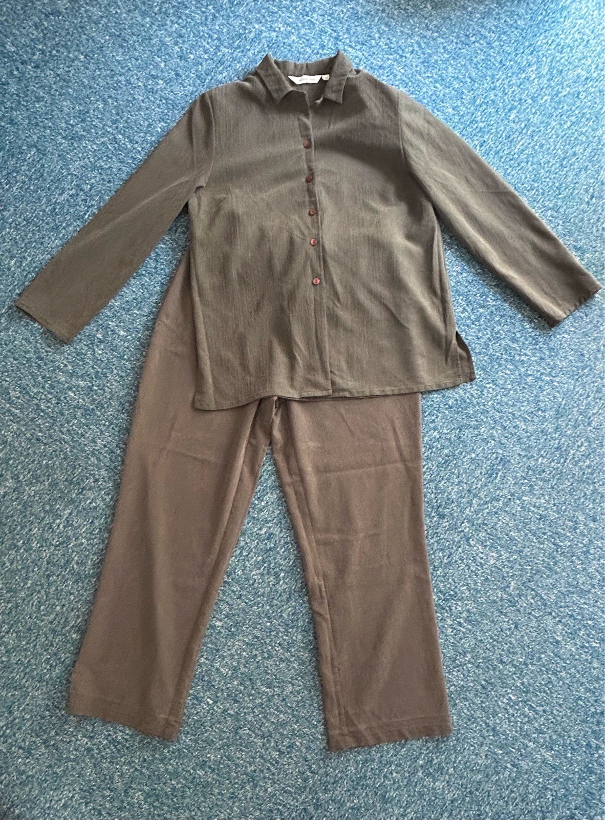Vintage Holmewood Shirt Trousers Set Two Piece Co Ord Khaki Size 12 Earthycore Quiet Luxury