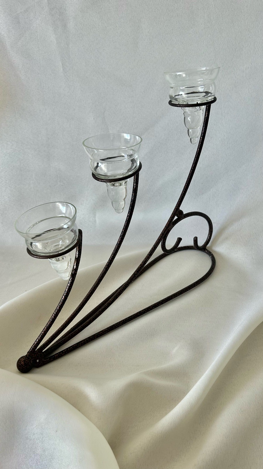 Vintage Metal Candelabra 3 Tier Votive Tealight Holder Glass Cups Whimsigoth