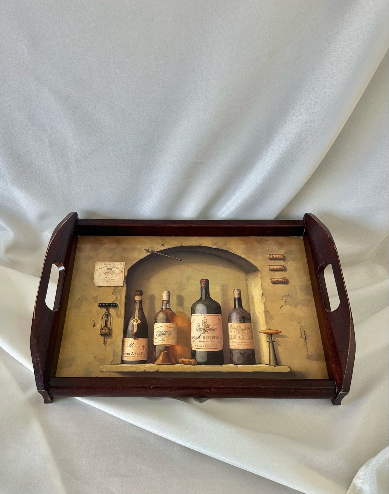 Vintage 90s Pimpernel Wooden Tray Fabrice De Villeneuve Still Life Dark Academia
