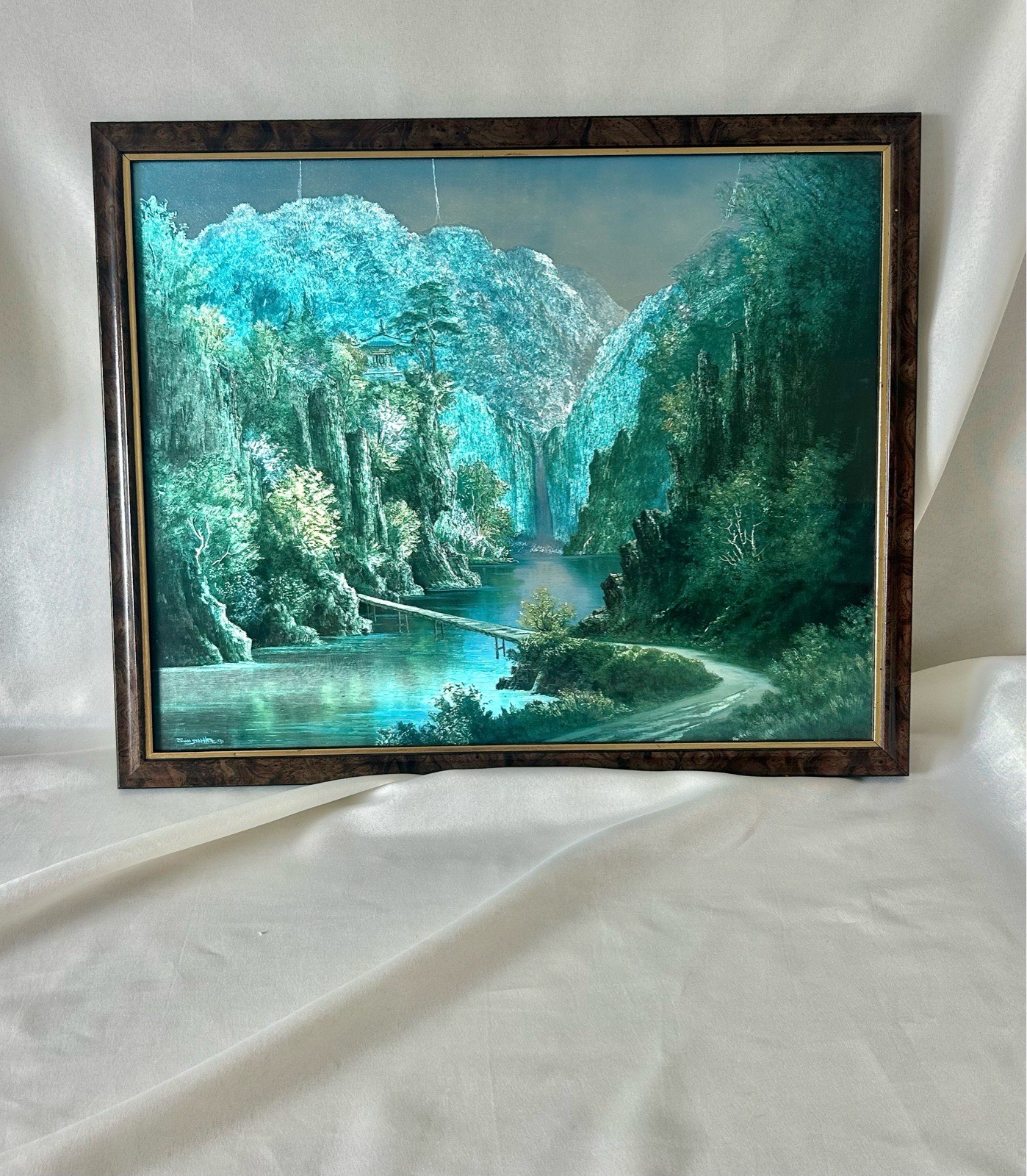 Vintage Dufex Style 1990s Foil Art Lake Landscape Scenic Dark Academia 90s Maximalism