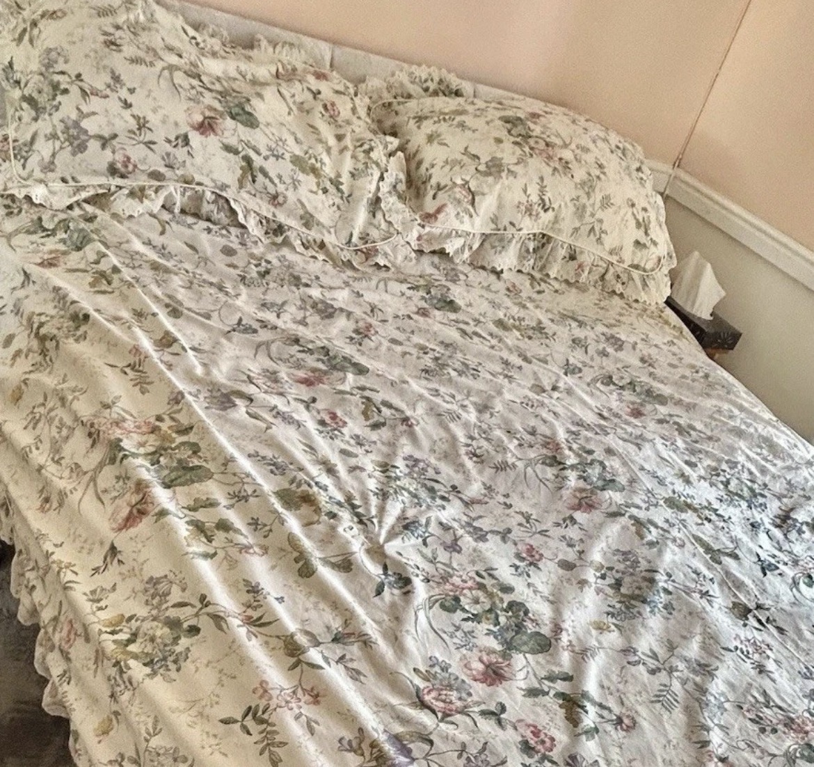 Vintage Dorma Double Duvet Cover Frilly Floral Bedding Set Ruffle Cottagecore