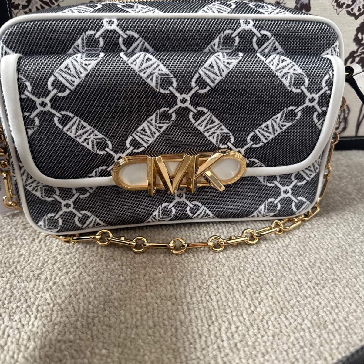 Michael Kors lifestyle black and white monogram shoulder bag