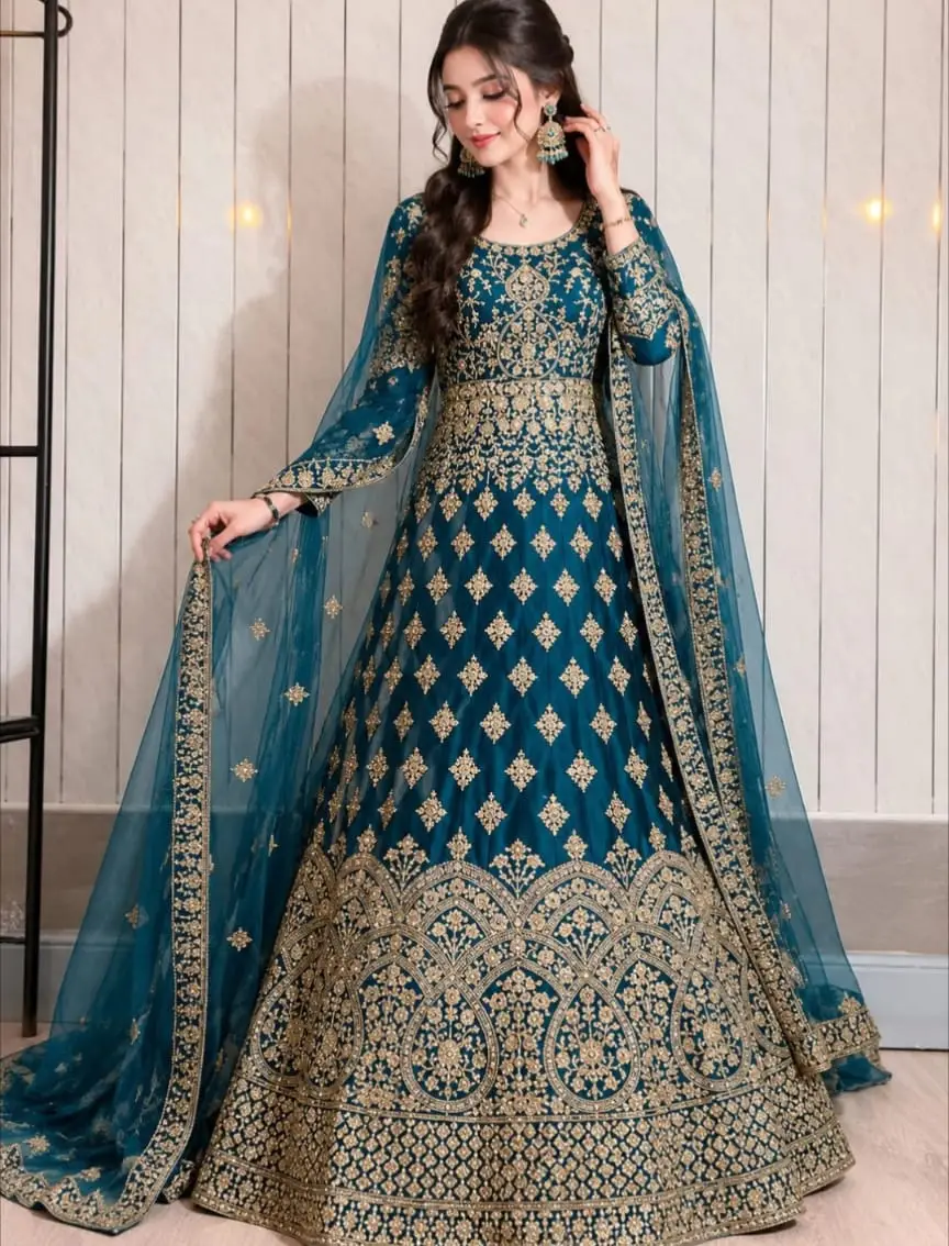 Indian/ pakistani bridal teal lenga party dress