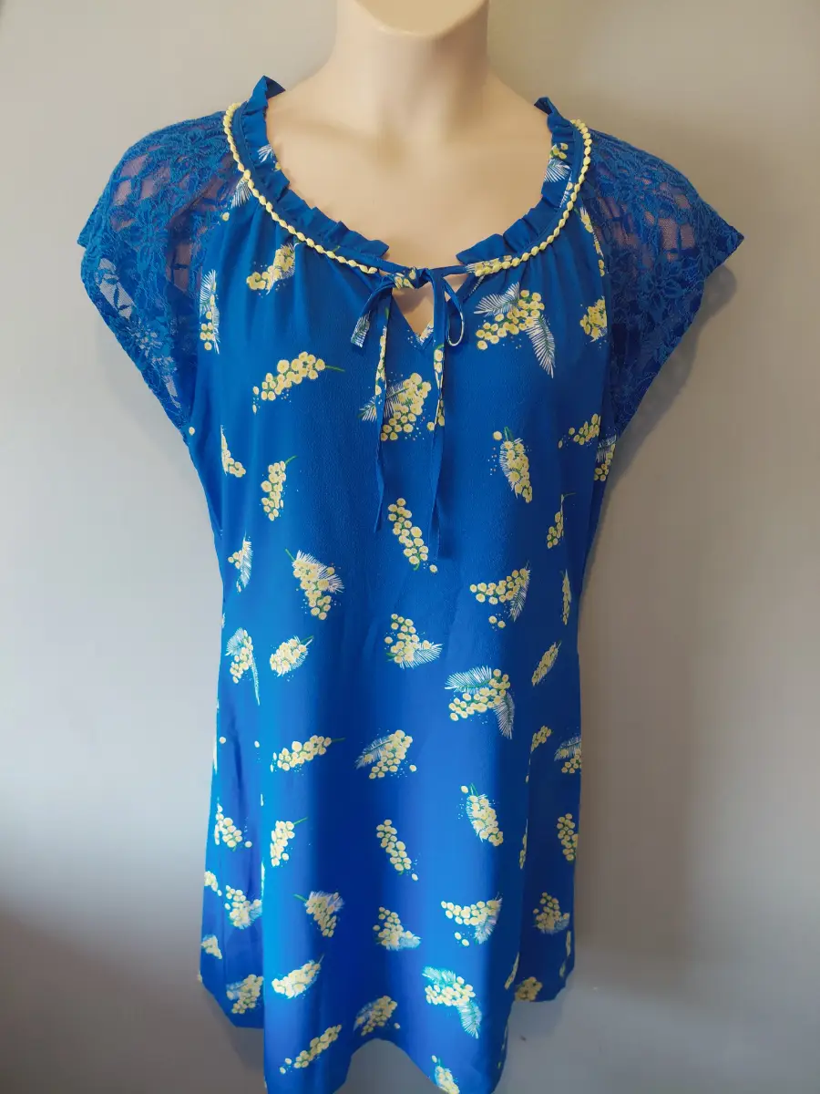 Long tall sally pretty contrast dress uk 14 polyester lace blue yellow