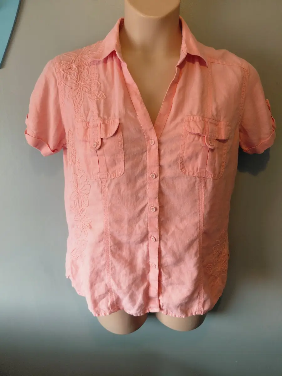 Y2k marks and spencer vintage m&s uk 16  linen peach detailed shirt