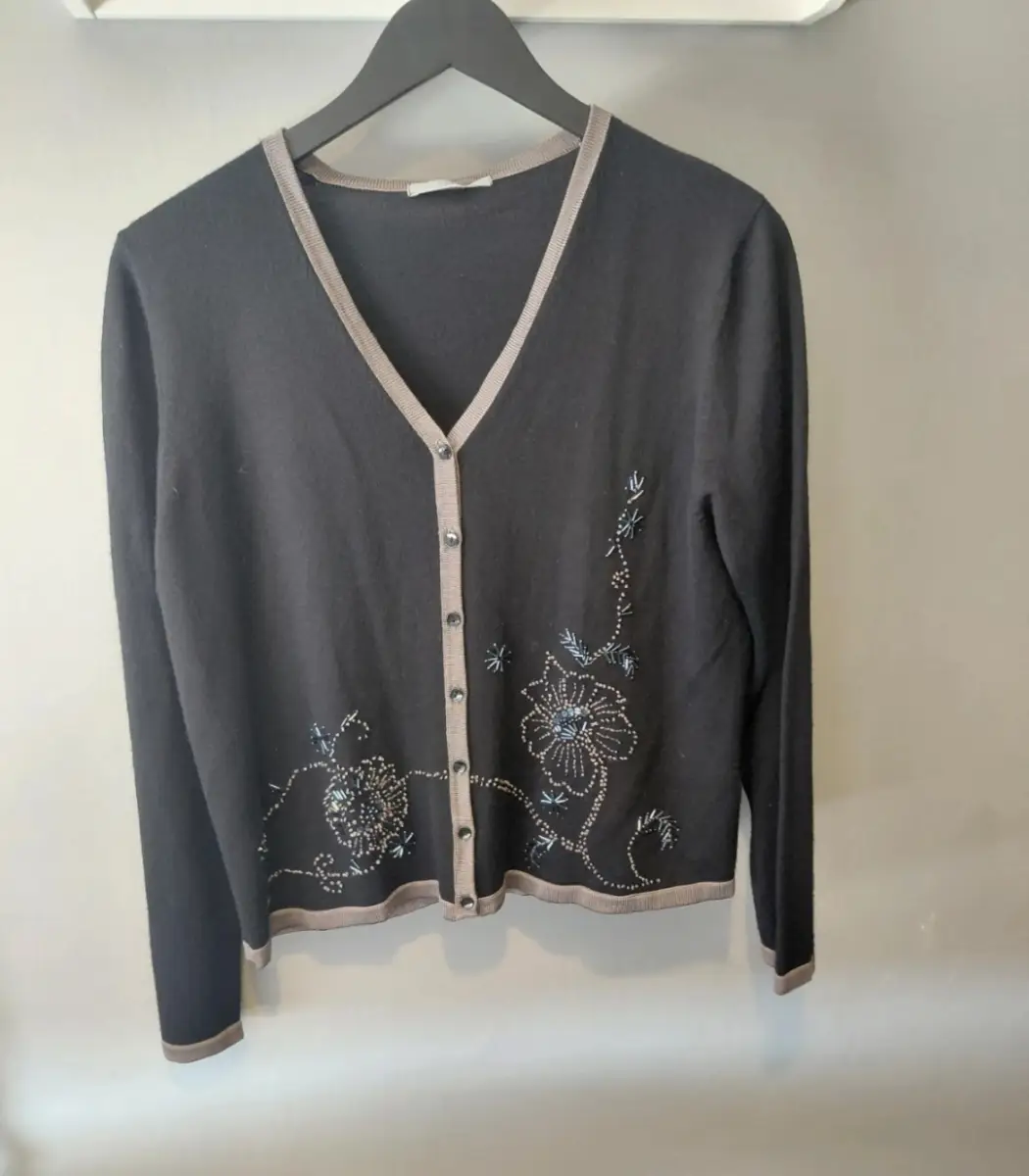 Vintage marks and spencer y2k sequin embelished cardigan uk 14 wool blend Wool acrylic and viscose