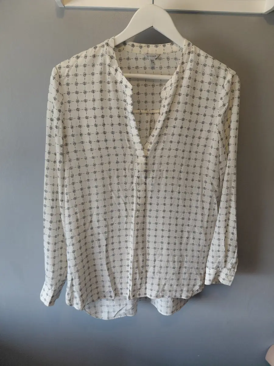 Jigsaw beige cream ivory 100% silk blouse top floral flower uk 10