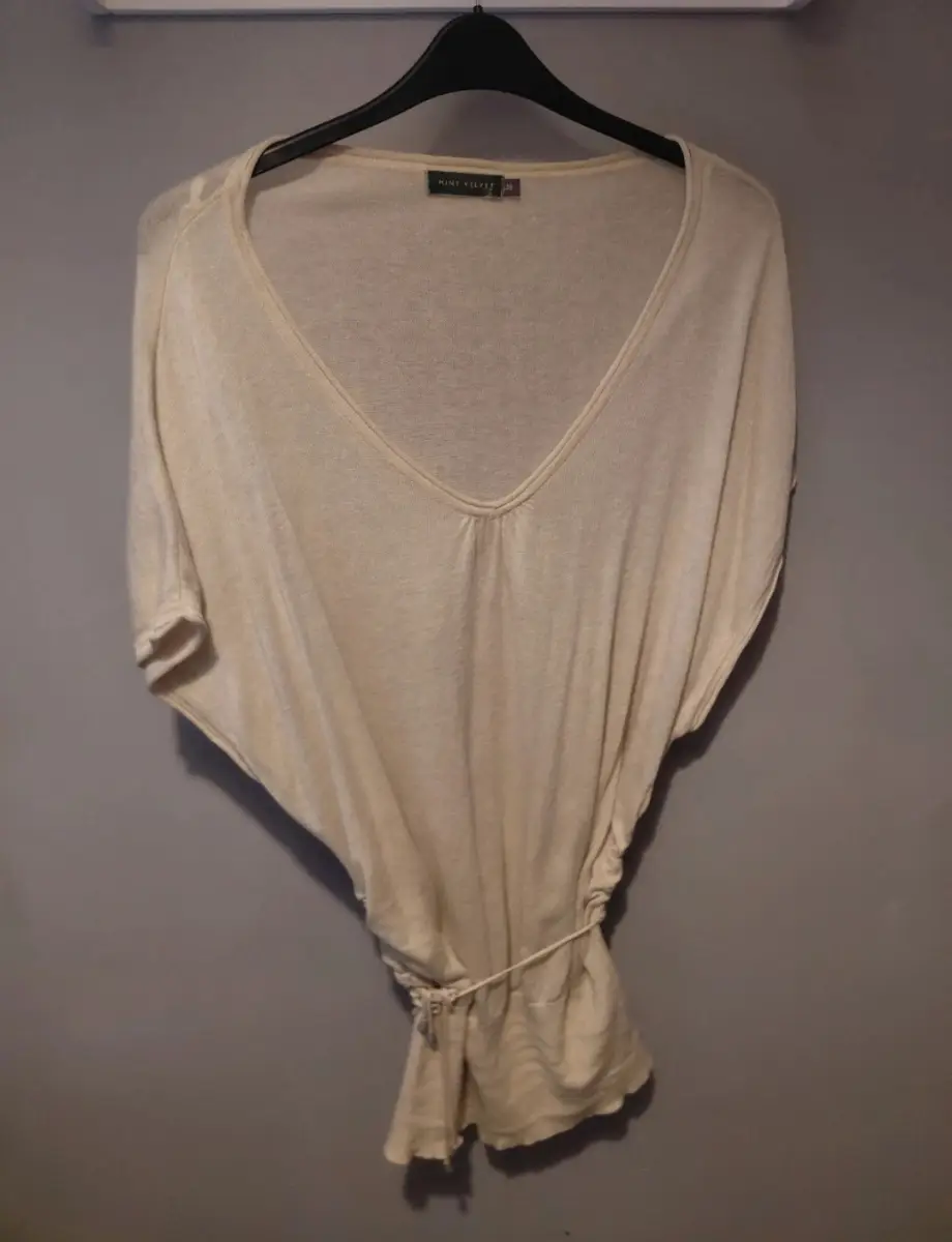 Light linen Mint velvet knit  wool cotton short sleeve top  tie detail uk 18