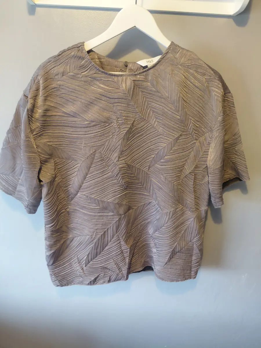 Textured Round Neck T-Shirt m&s brown polyester  uk 10  beige taupe