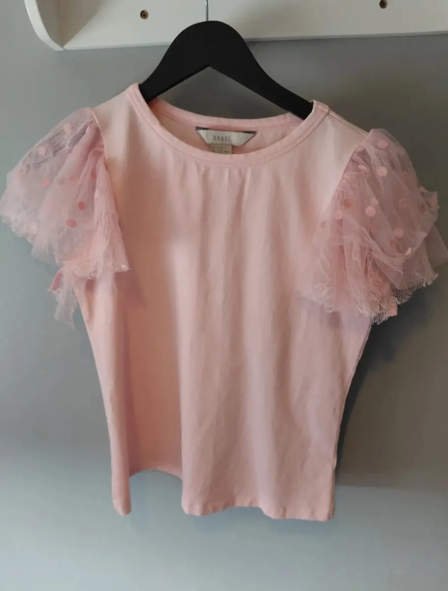 Coast size 8 polka dot mesh stretchy top lace pretty rose pink