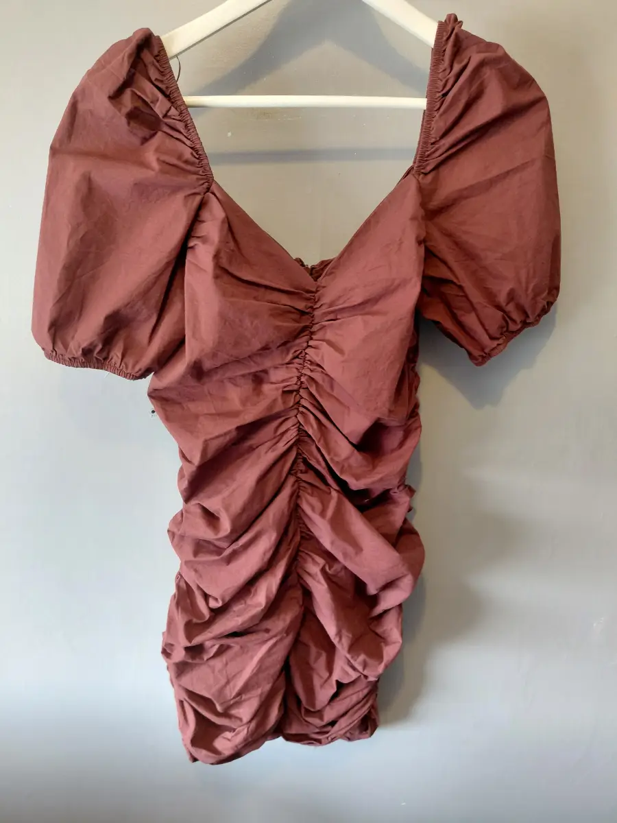 Uk 8 stradivarius bodycon ruched chocolate brown cotton elastane  mini dress