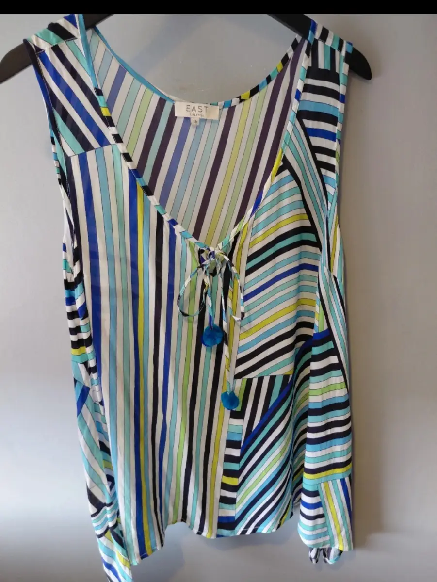 East lifestyle rrp £99 blue striped lyocell and viscose  tassel top beach