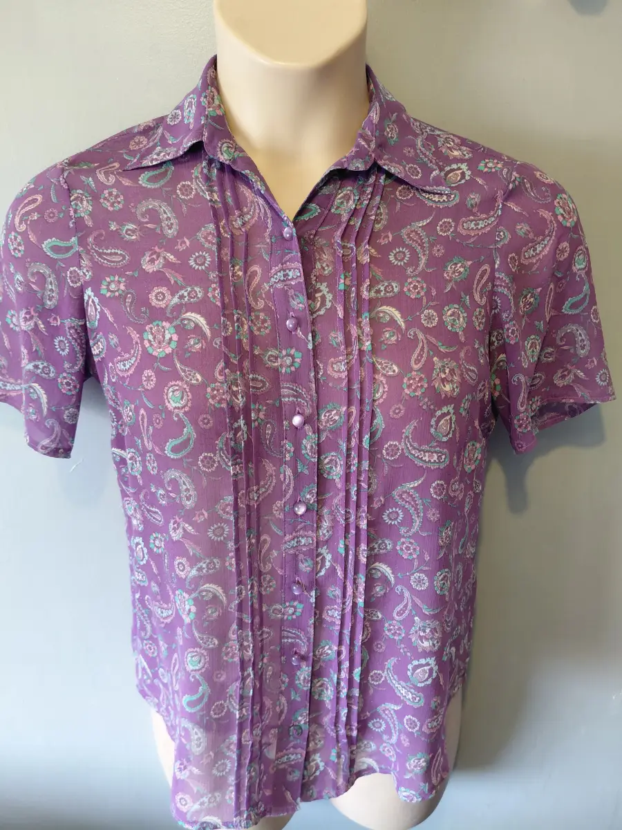 Paisley vintage marks and spencer uk 12 polyester  blouse pintuck