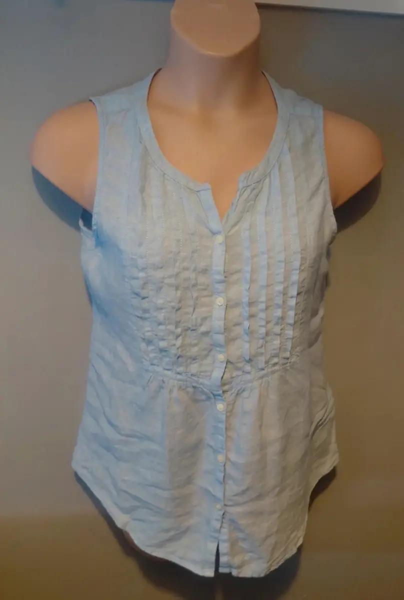 Lands end pintuck vest 100% linen uk 14 sky blue sleeveless