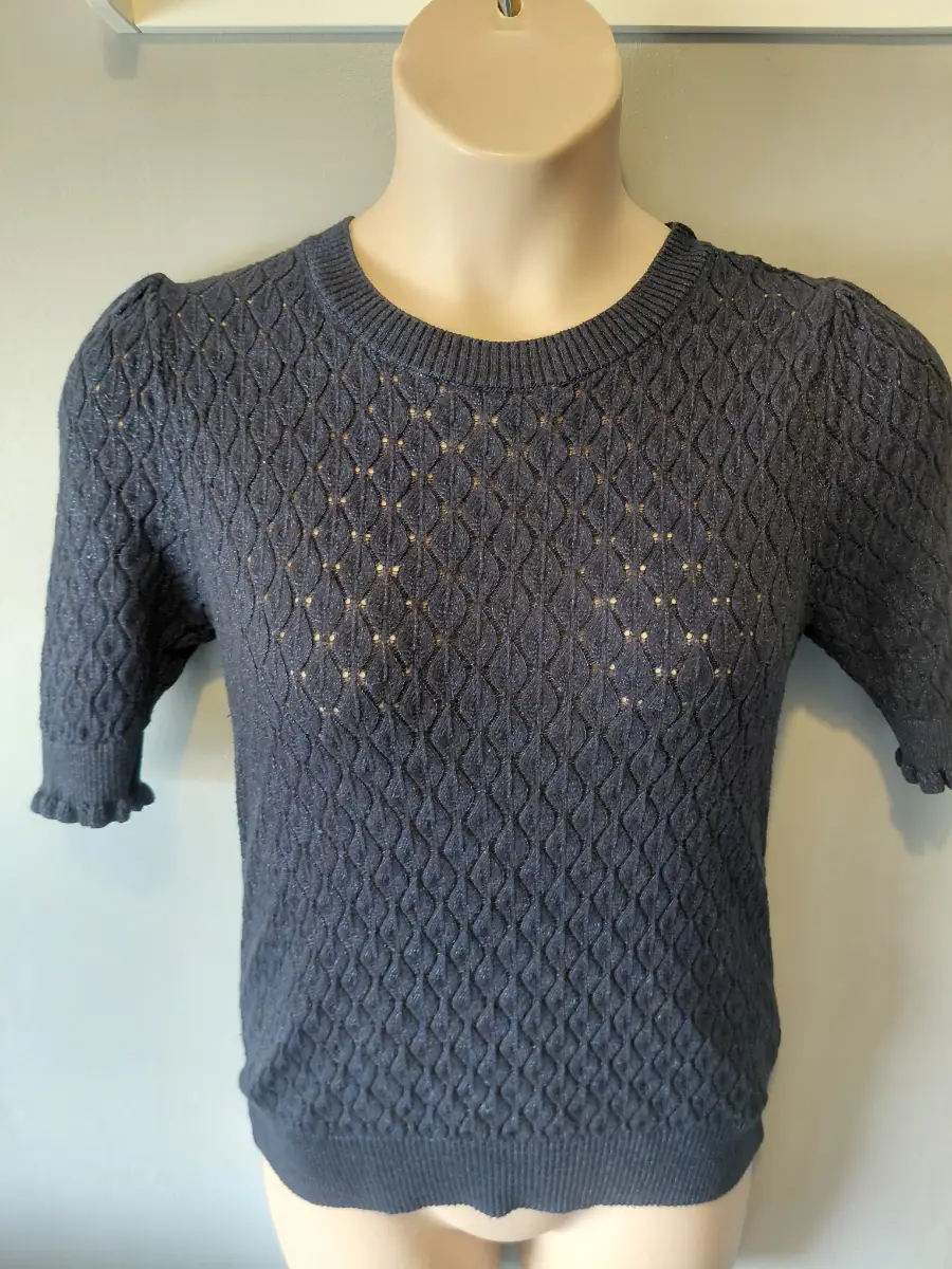 Per una pointelle navy knit top  uk 10 pretty summer