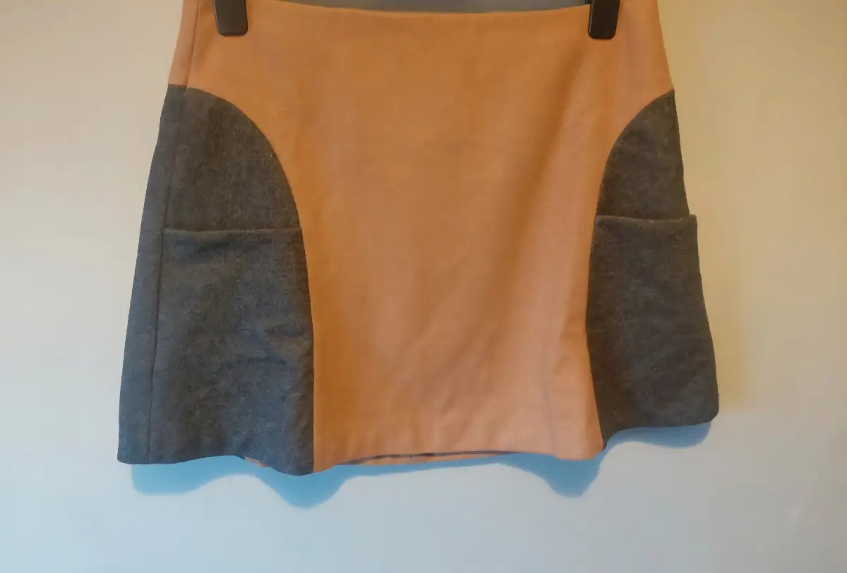 Boden colour block tan brown wool polyester  skirt mini 12p petite