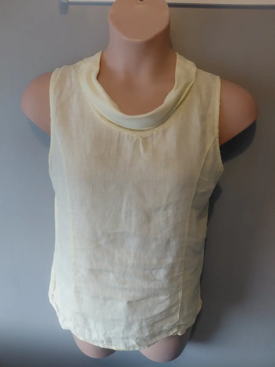 Lemon yellow polo neck made in Italy top blue orchid size medium 100% linen