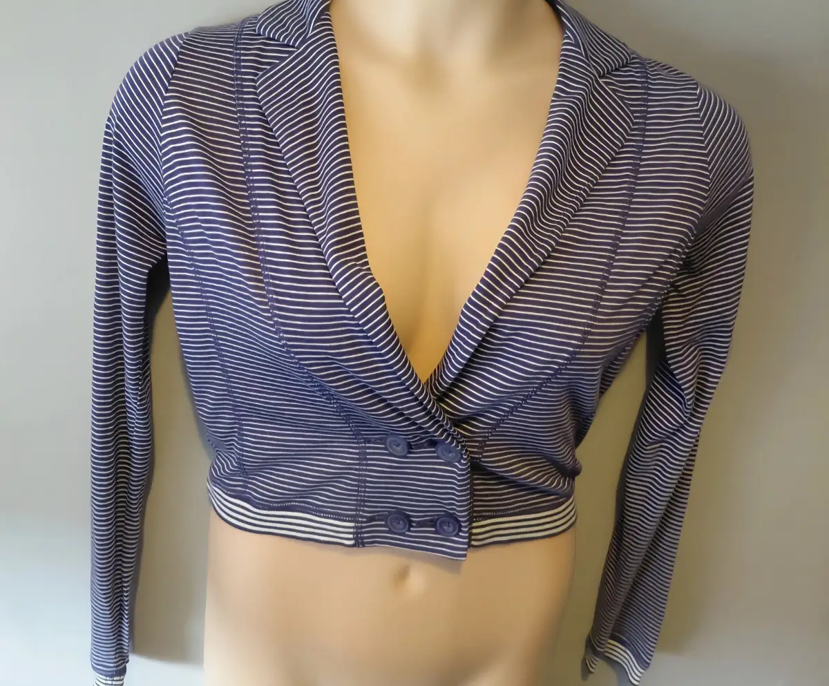 Sandwich Size Medium Blue White Stripe Blazer  Style Top Cotton