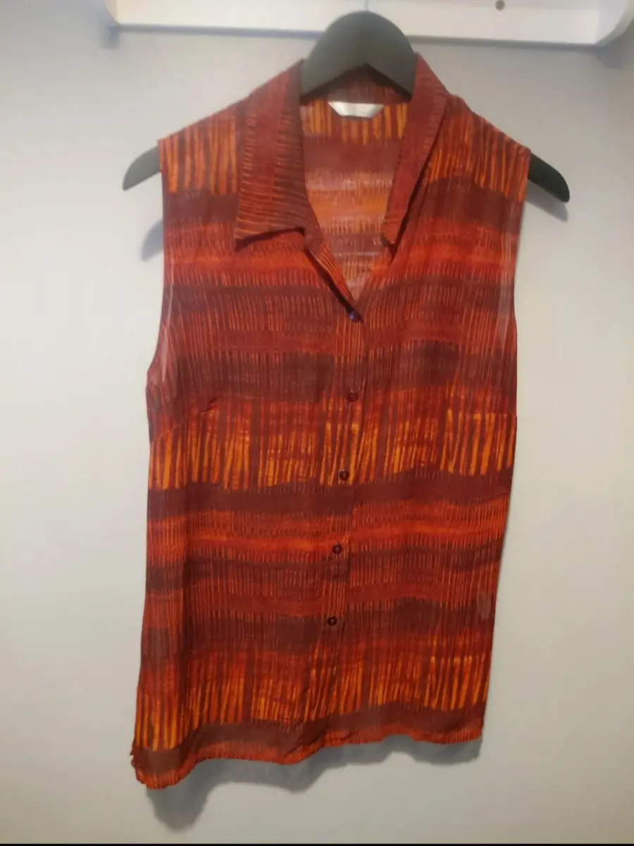 St micheal m&s burnt orange uk 16  viscose linen unique sleeveless shirt  vintage