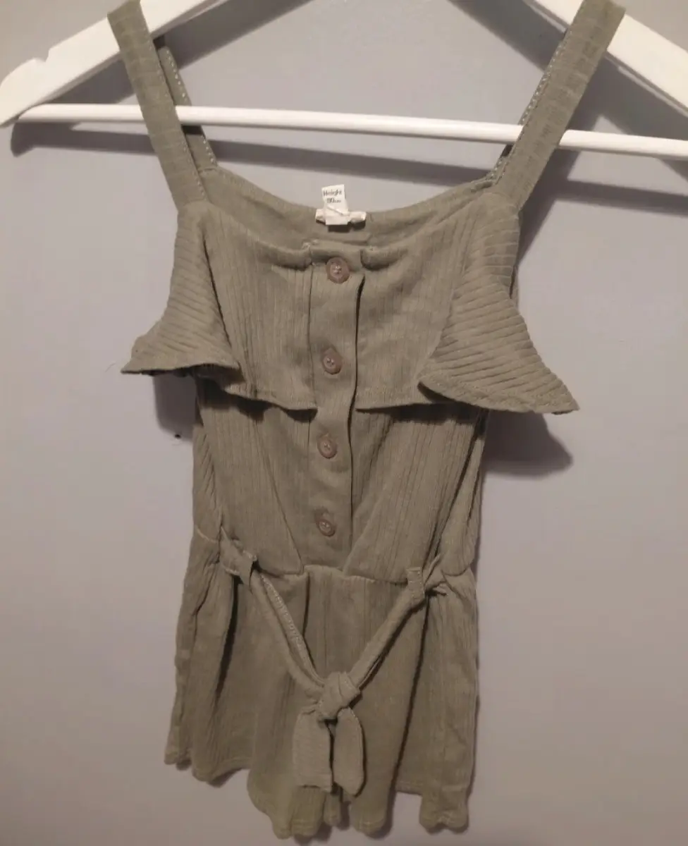 River island girls strappy playsuit ruffle khaki cotton 4-5