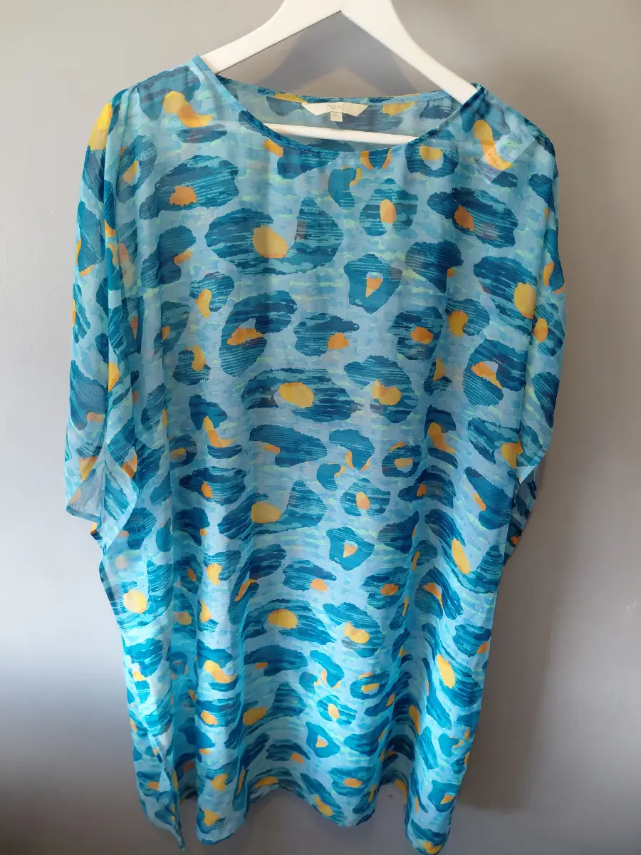 Yellow blue kaftan  top cover up next polyester  leopard animal print