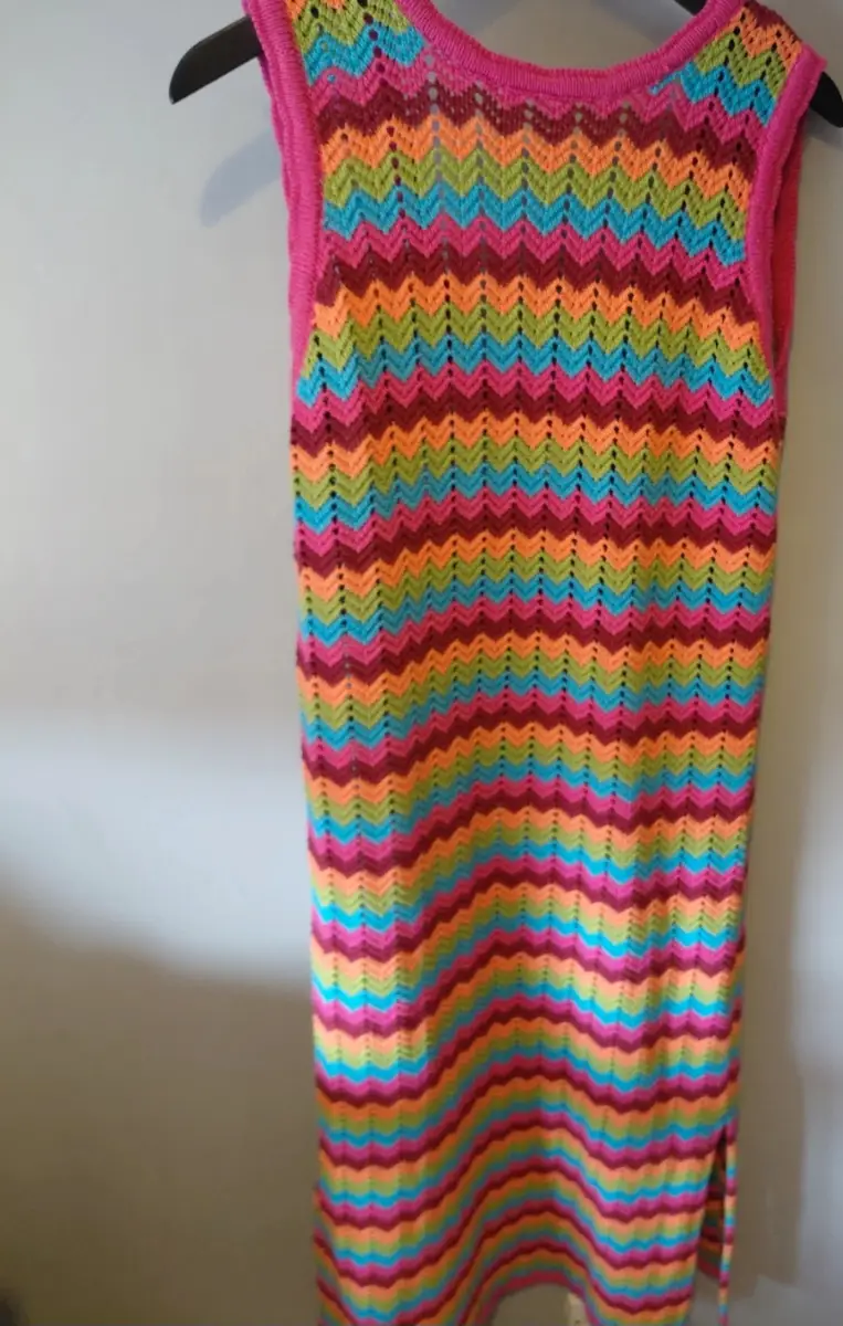 Rrp £69 warehouse crochet multicoloured side split dress