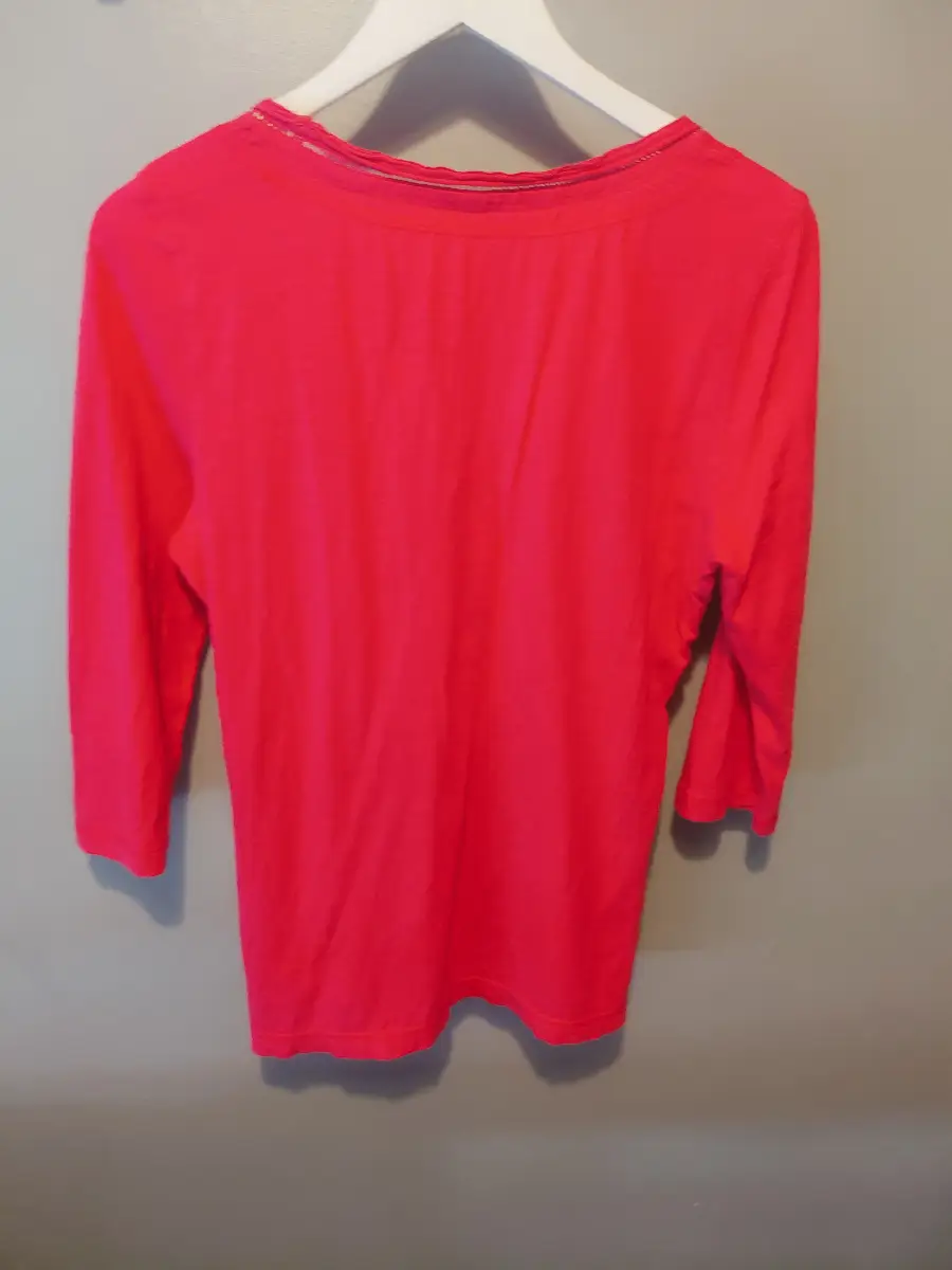 Casual dark pink Weird fish top 3/4 sleeve top uk 12 cotton