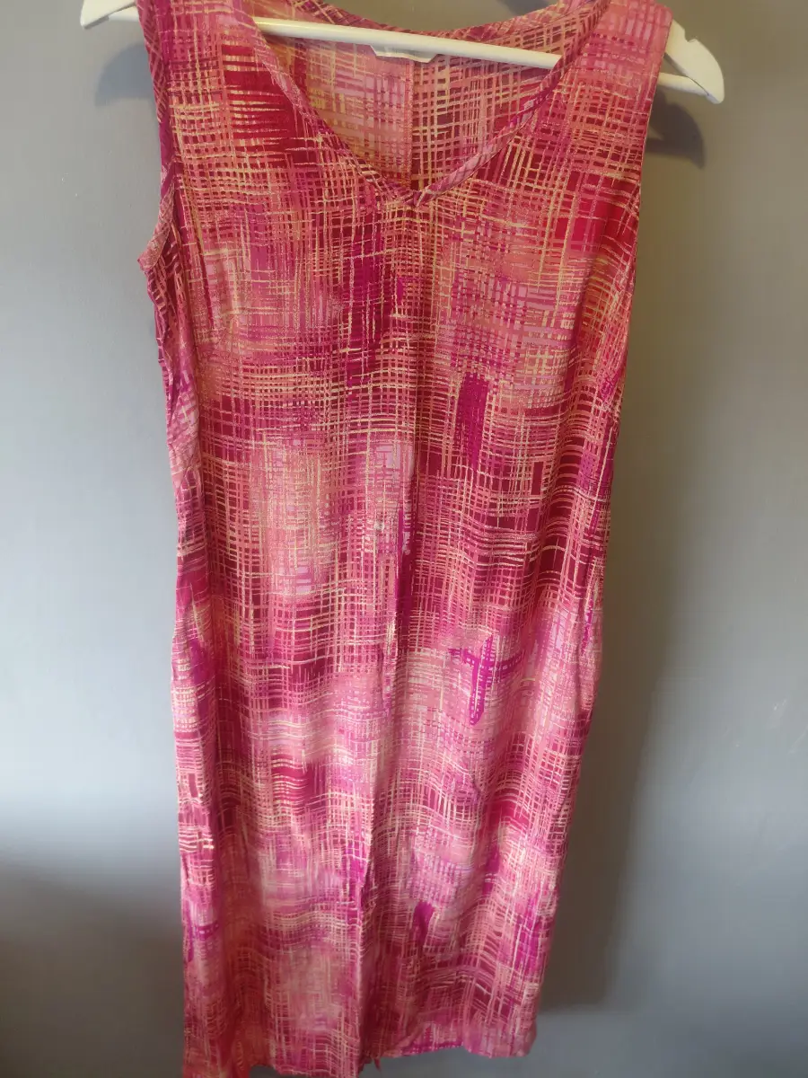 Vintage m&s midi dress pink yellow mix uk 12 abstract marks and spencer
