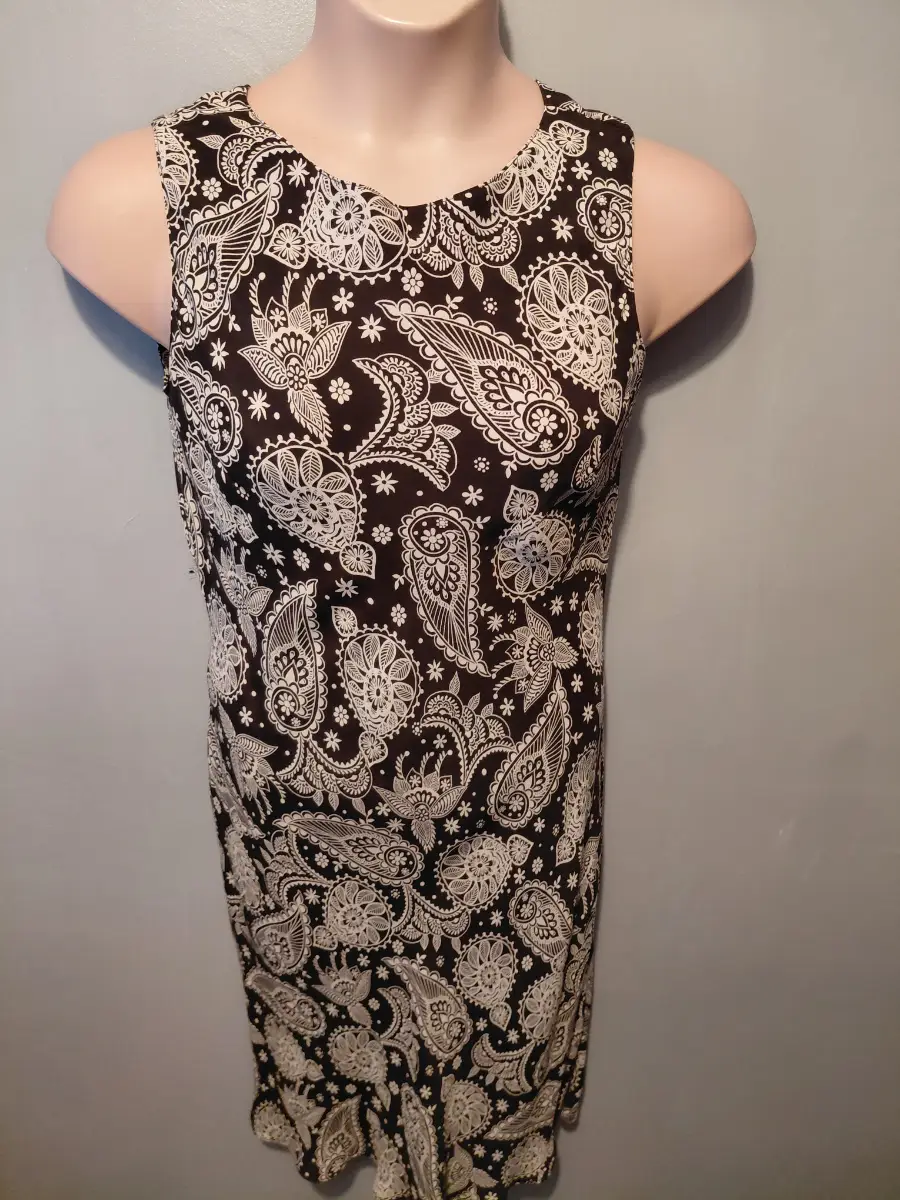 Vintage marks and spencer boho patterned viscose uk 12 brown to the knee dress