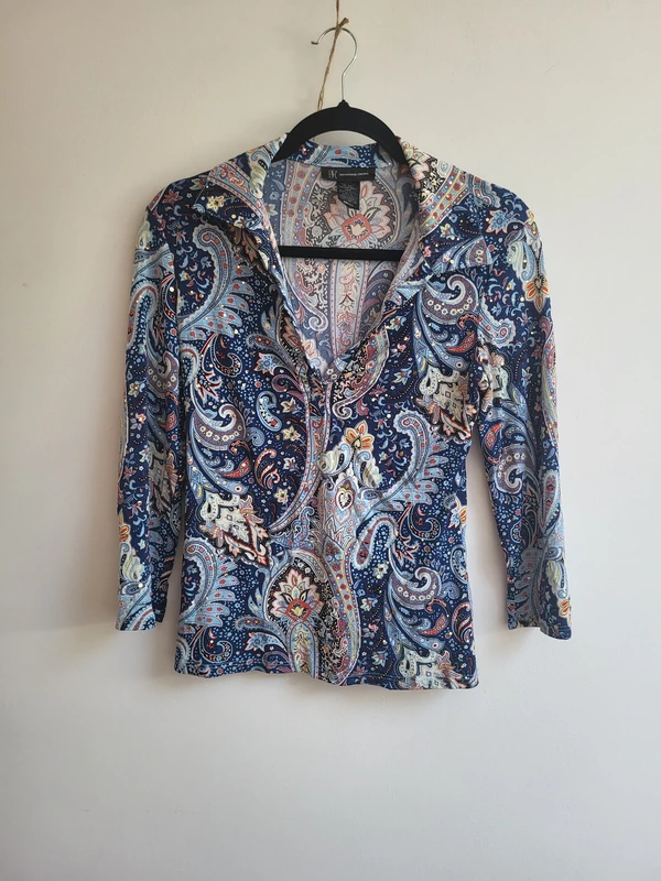 I.N.C International concepts blue sparkly paisley blouse top