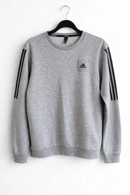 Adidas Grey Crewneck Sweatshirt Mens Medium M Logo Stripe Jumper
