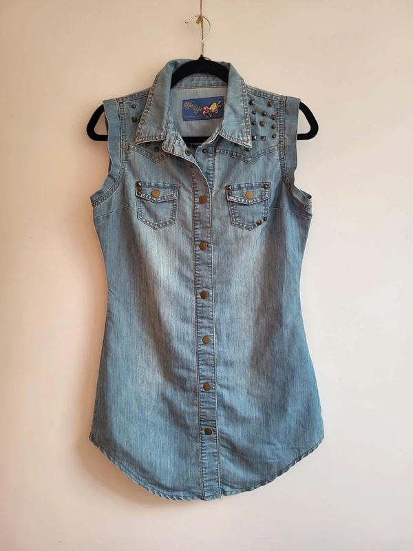 yes yes authentic denim new look sleeveless blouse