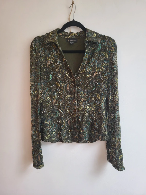 INC international concepts y2k green paisley design blouse