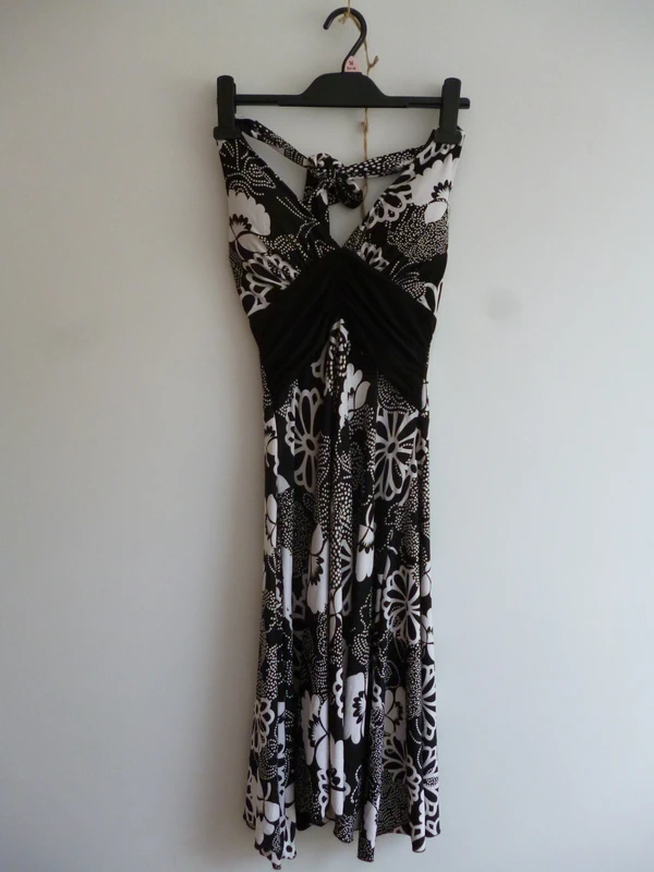 Colori black & white flower design Y2K halter dress
