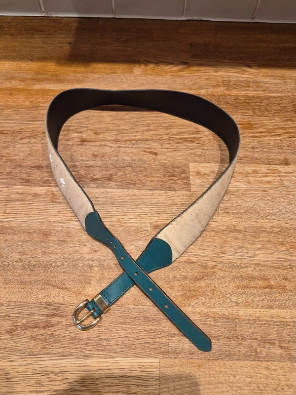 Wide Leather Belt Green & Tan Boho Star Detail