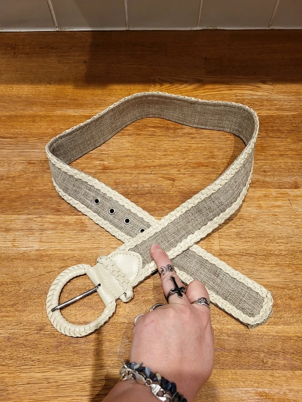 Wide Hessian Jute Waist Belt Cream Braided Faux Leather Round Buckle Boho Festival